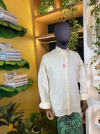 Politico mens shirt wheat on white jacquard linen