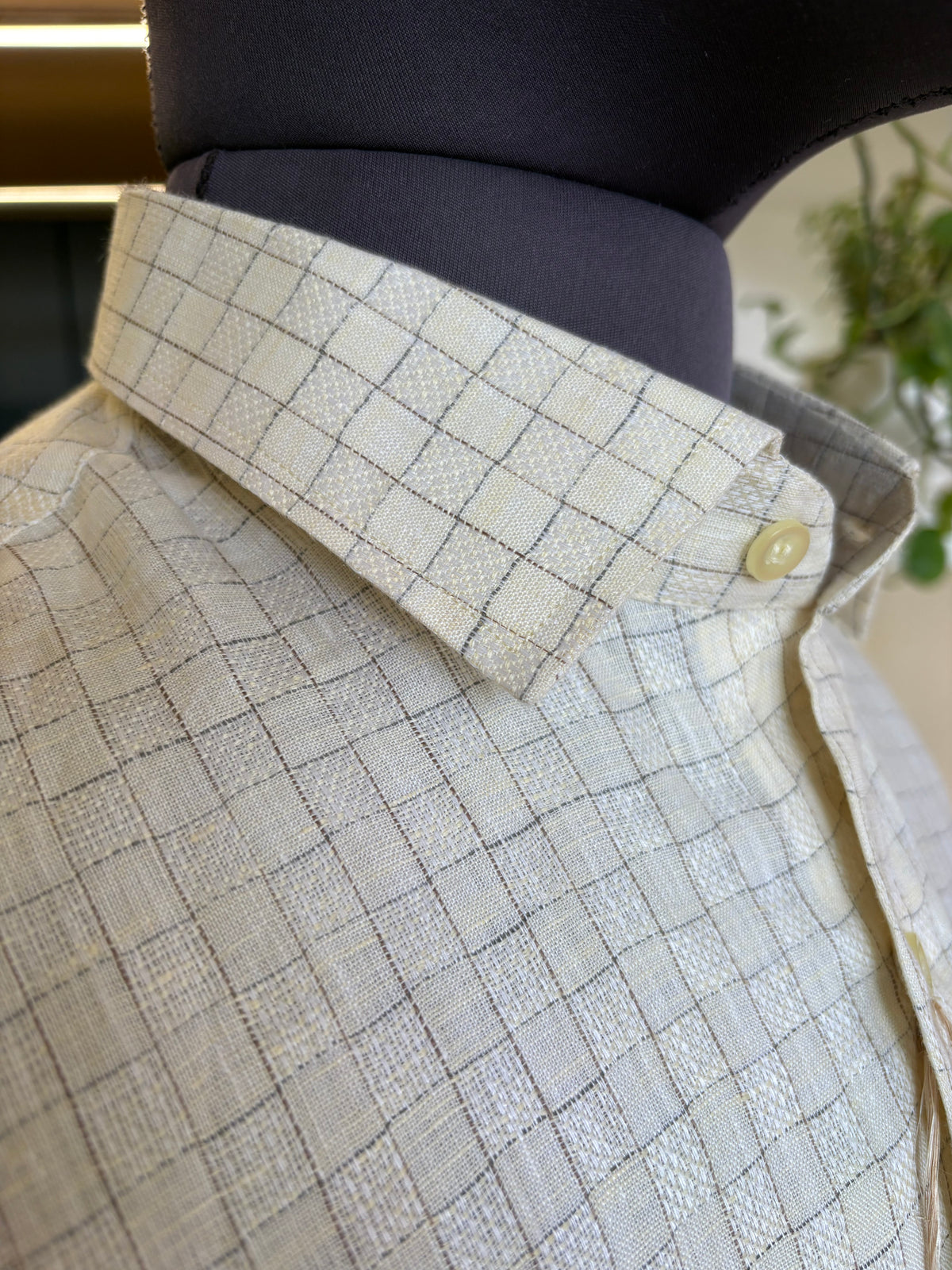 Politico mens shirt (shirt 2 vintage beige textured with checks Linen shirt)