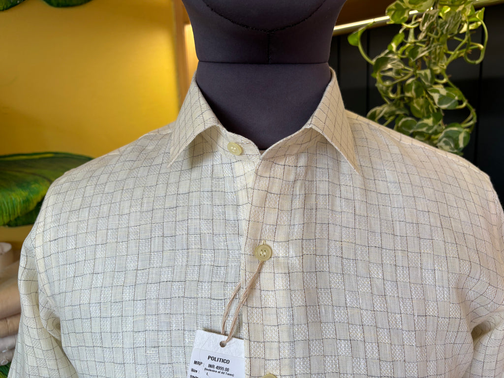 Politico mens shirt (shirt 2 vintage beige textured with checks Linen shirt)