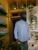 Politico mens white Jacquard on cloud blue linen shirt
