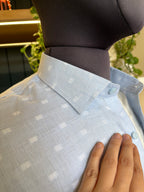 Politico mens white Jacquard on cloud blue linen shirt