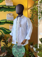 Politico mens white Jacquard on cloud blue linen shirt
