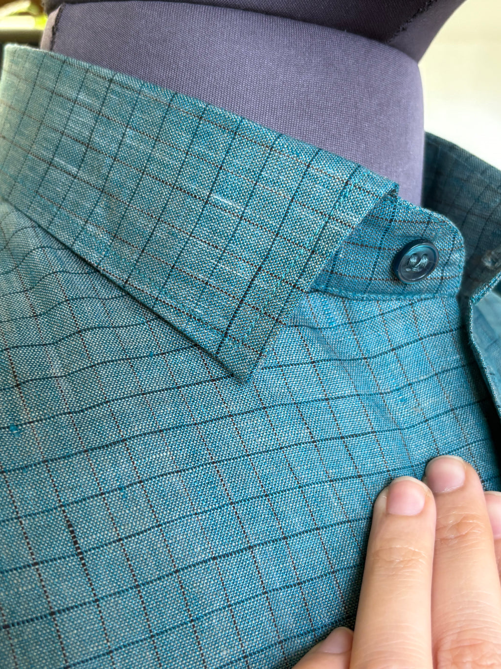 Politico mens sea green checks linen Shirt
