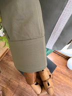 Politico Mens olive green satin cotton shirt with linen strip detailing
