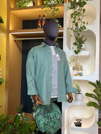 Politico mens linen shirt mint olive base with white checks