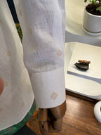 Politico mens shirt wheat on white jacquard linen