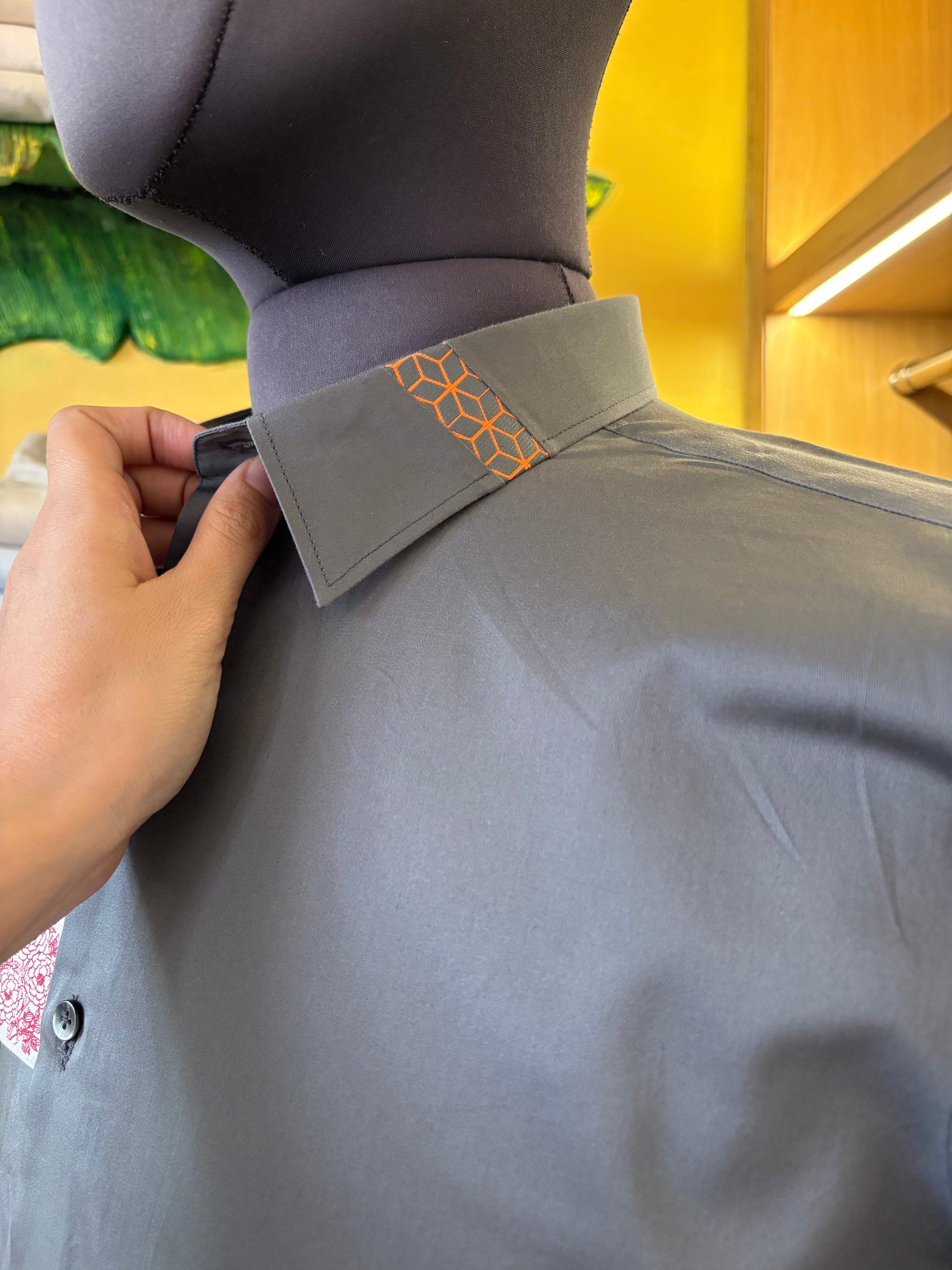 Politico Mens Cotton shirt with dark grey satin with designer collar