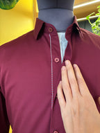 Politico mens cotton shirt maroon satin with edging