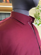 Politico mens cotton shirt maroon satin with edging