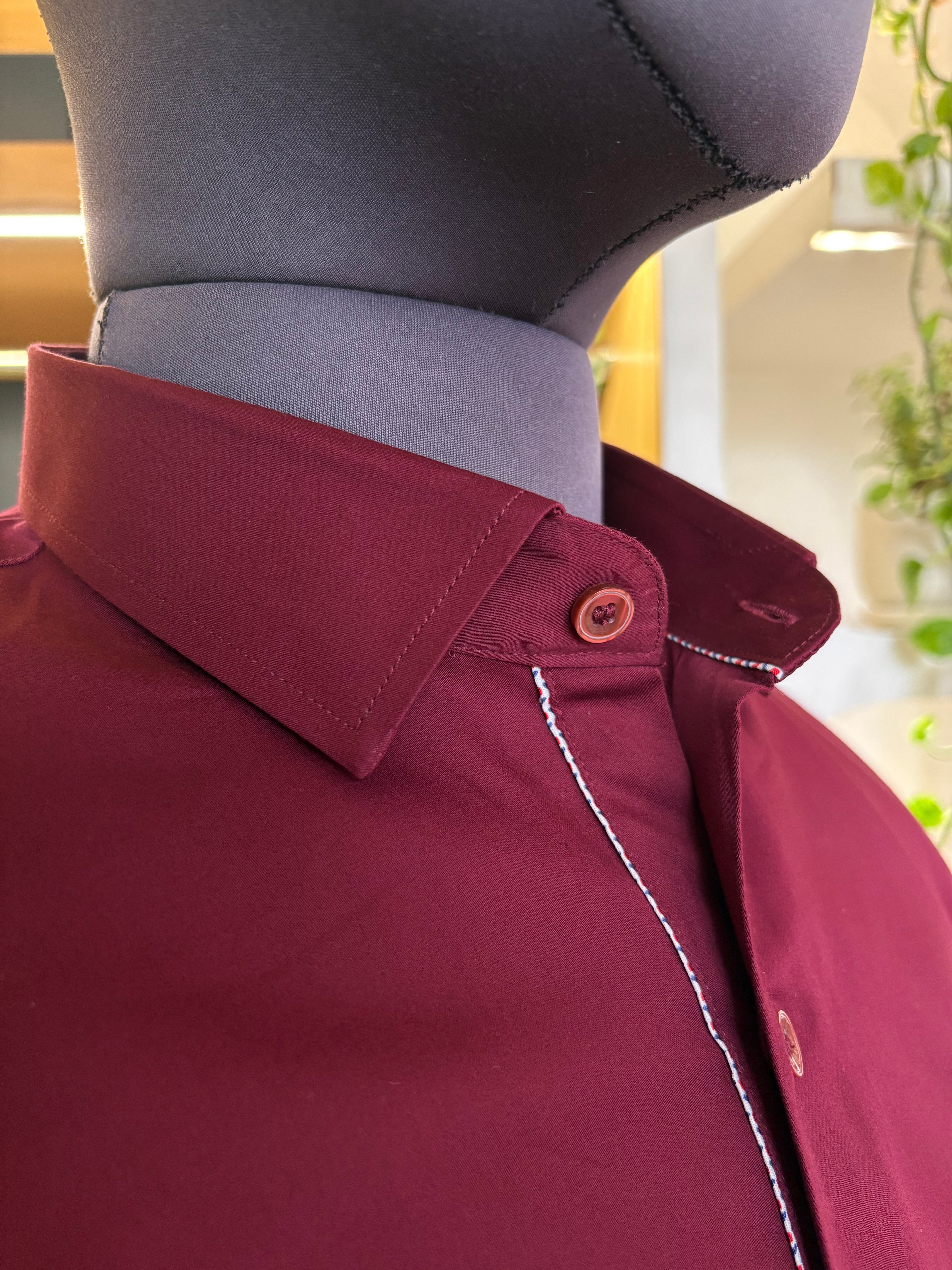 Politico mens cotton shirt maroon satin with edging