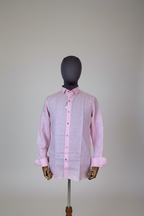 Self textured baby pink linen shirt