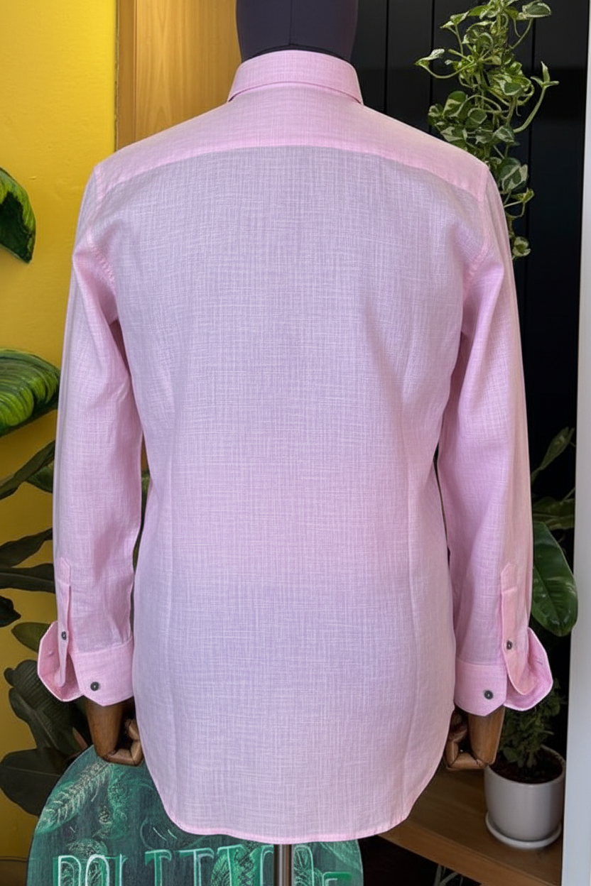 Self textured baby pink linen shirt