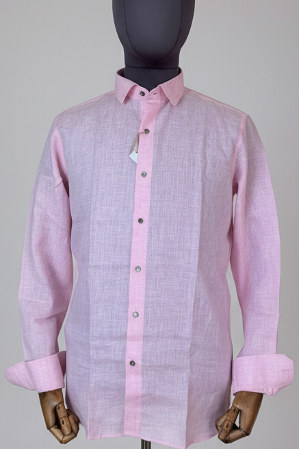 Self textured baby pink linen shirt