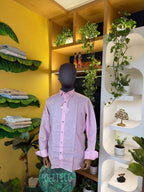 Self textured baby pink linen shirt