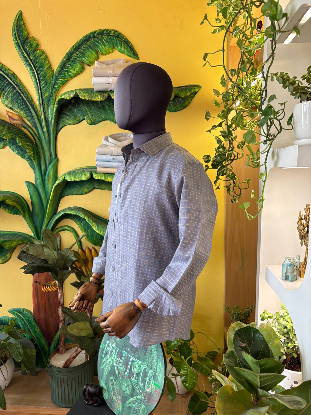 Politico mens grey and yellow grill Linen shirt