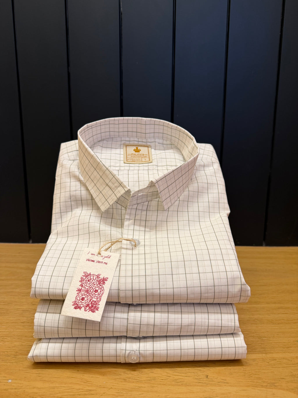 Politico mens cotton cream colored with sober checks shirt