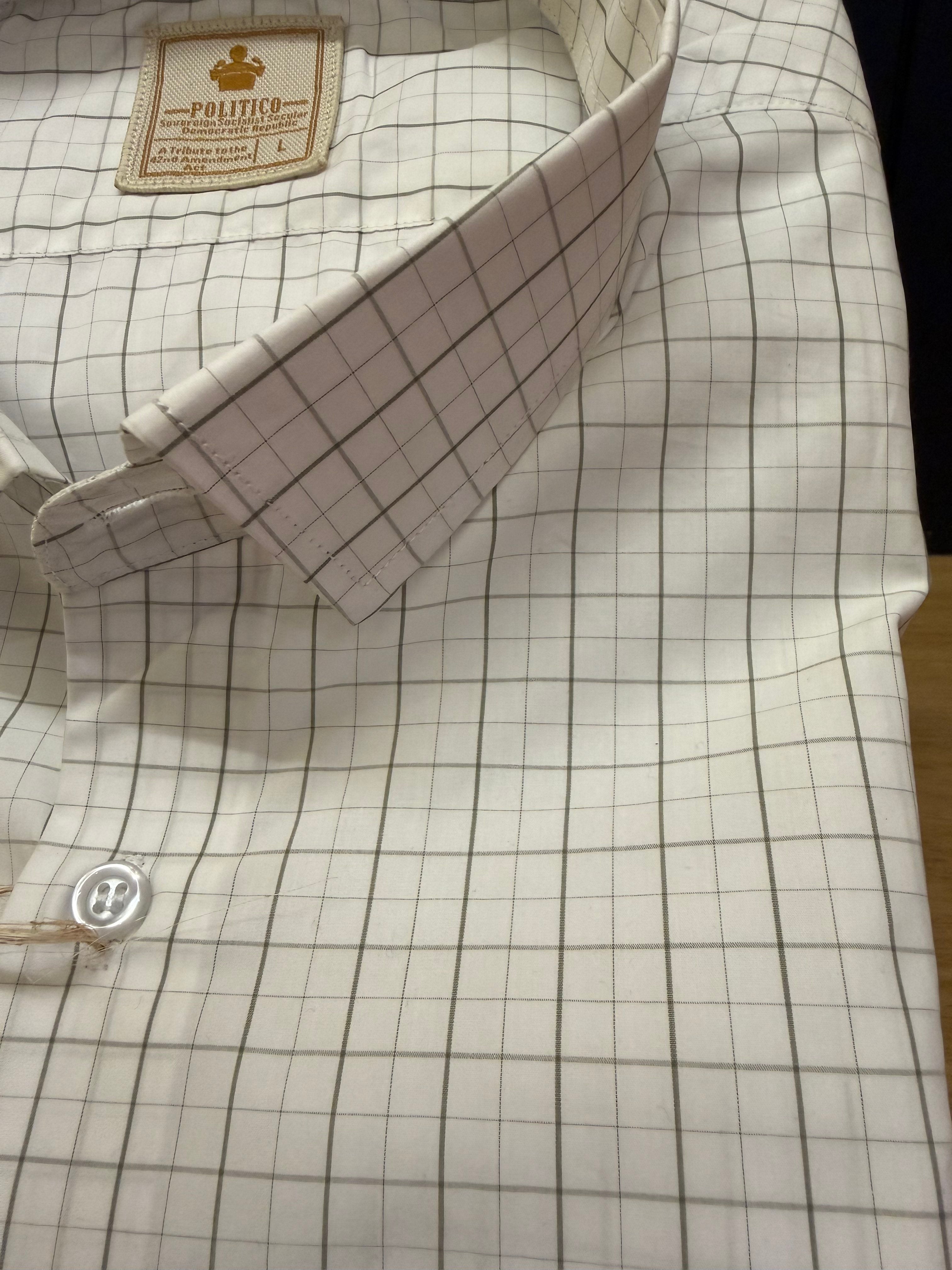 Politico mens cotton cream colored with sober checks shirt