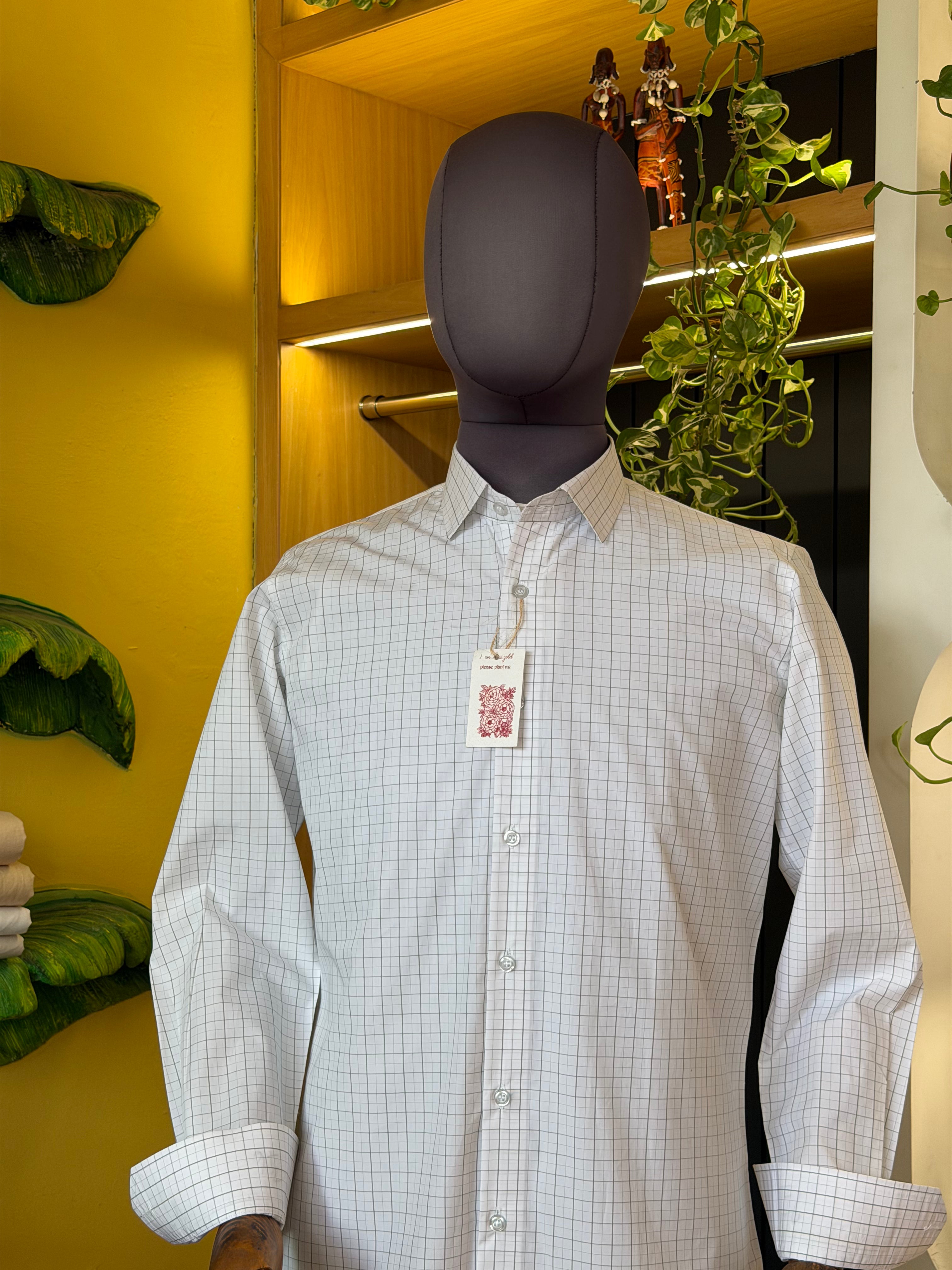 Politico mens cotton cream colored with sober checks shirt