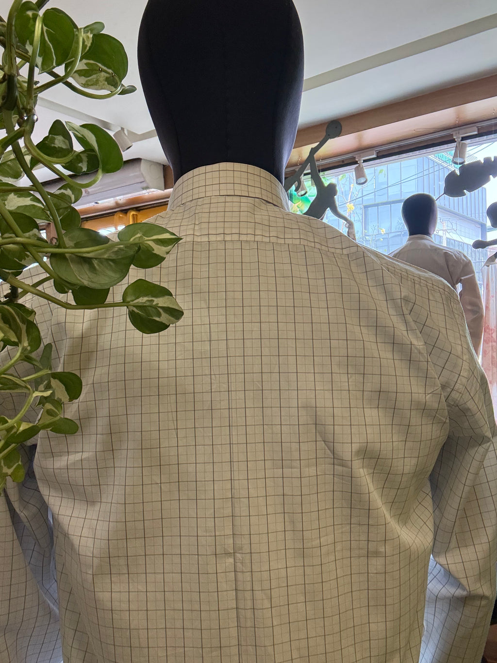 Politico mens cotton cream colored with sober checks shirt