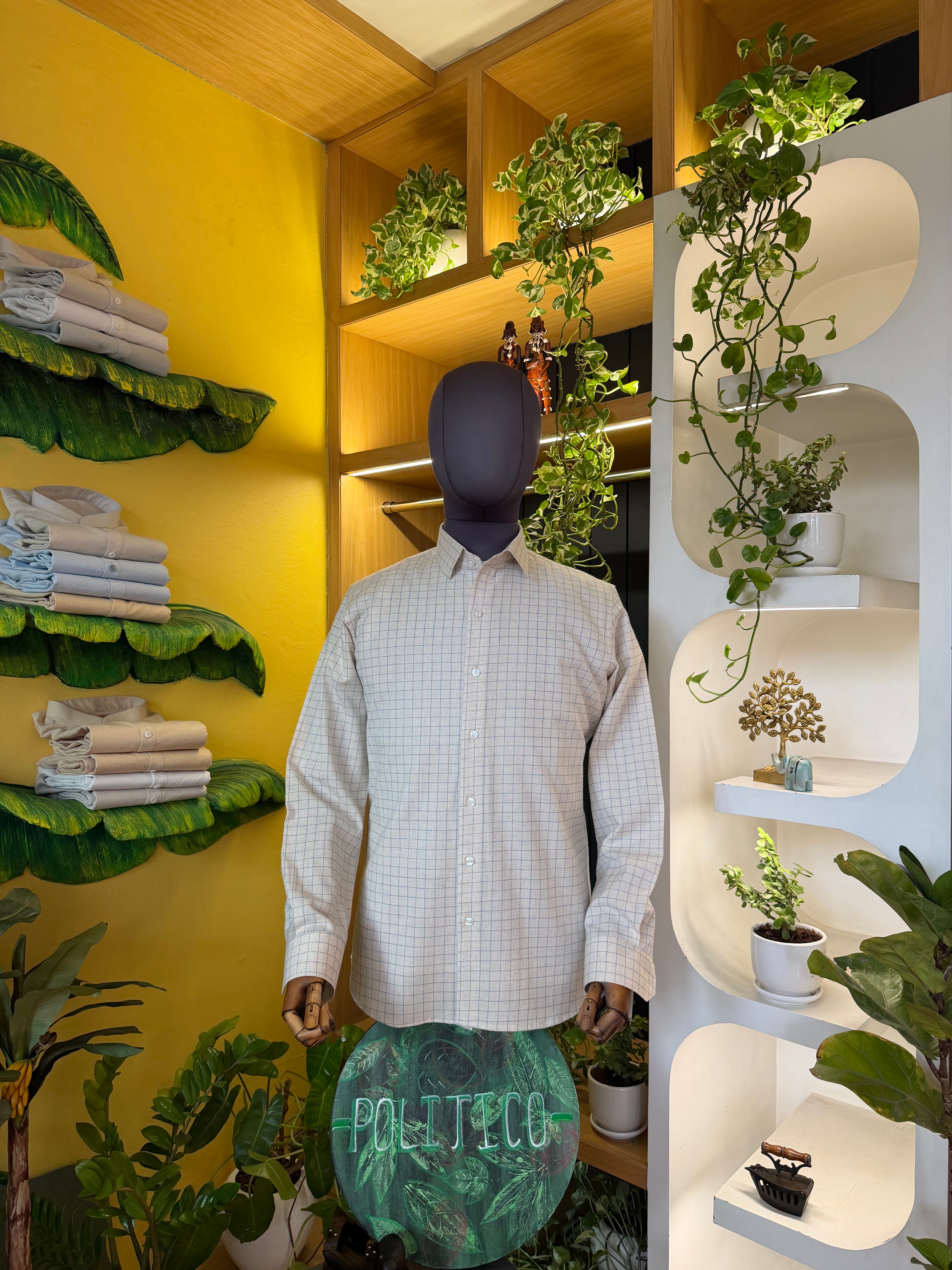 Politico Mens Shirt printed checks on raw cotton