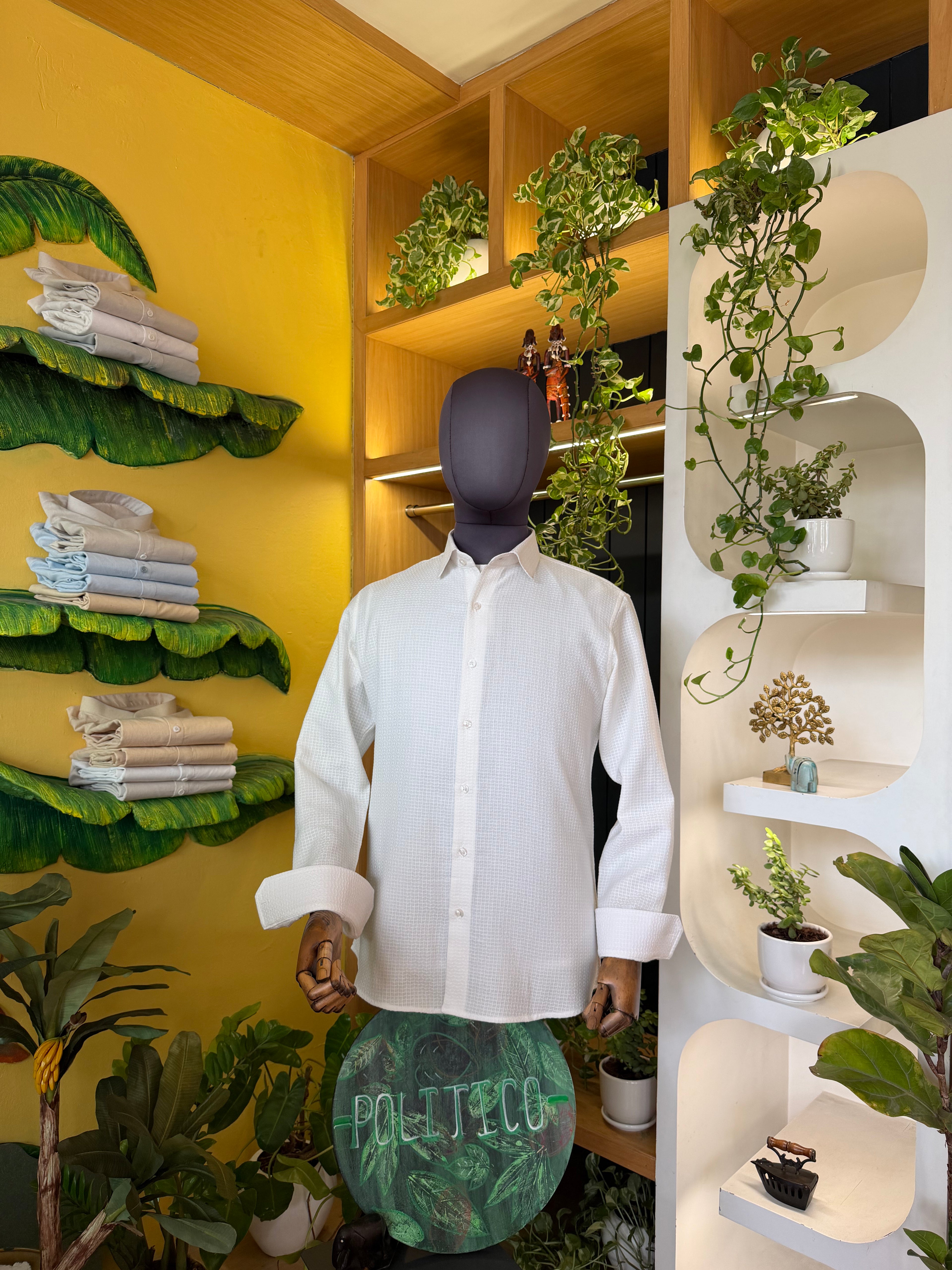 Politico Mens Shirt white ripstop wrinkle resistant cotton