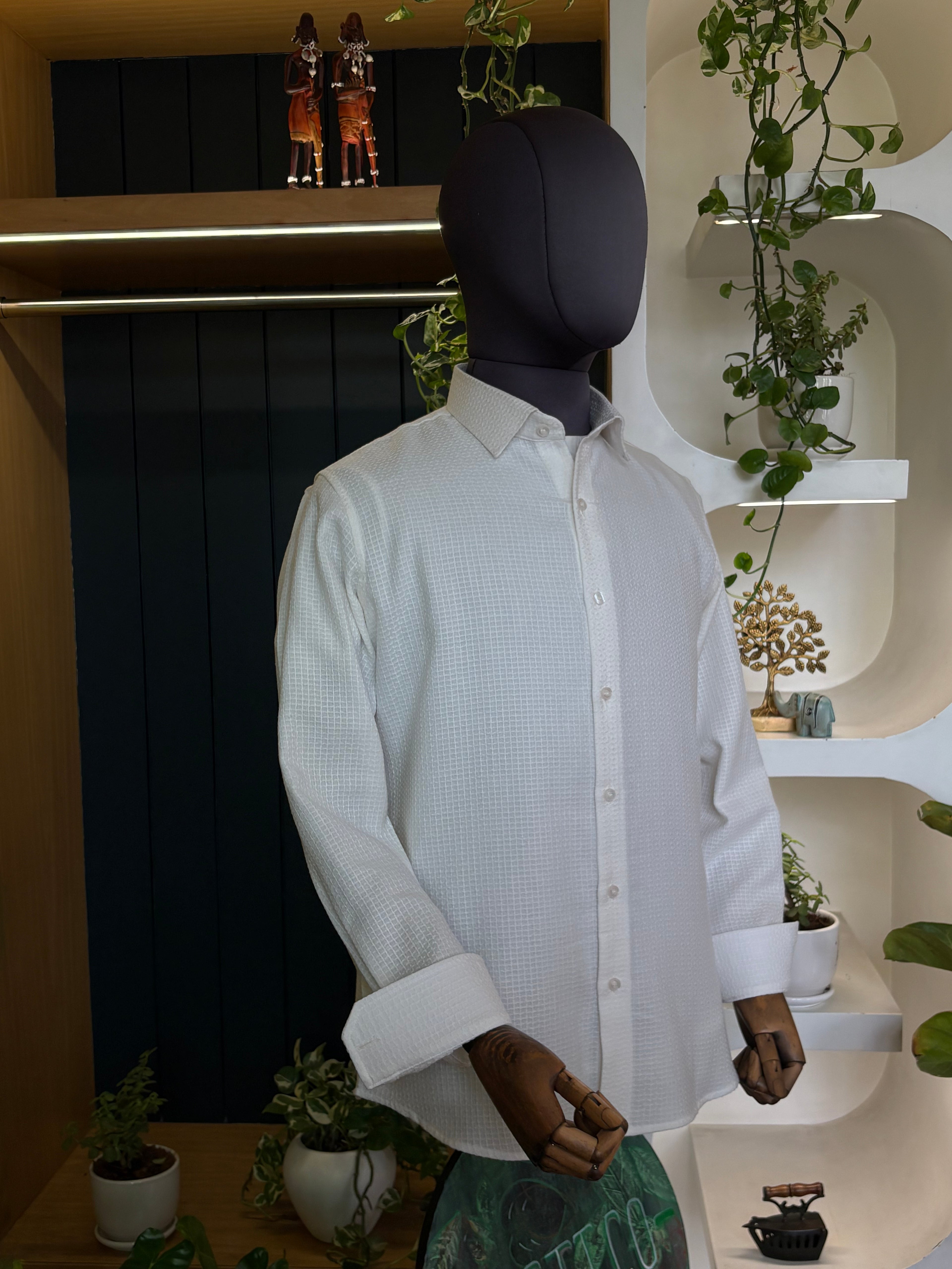 Politico Mens Shirt white ripstop wrinkle resistant cotton