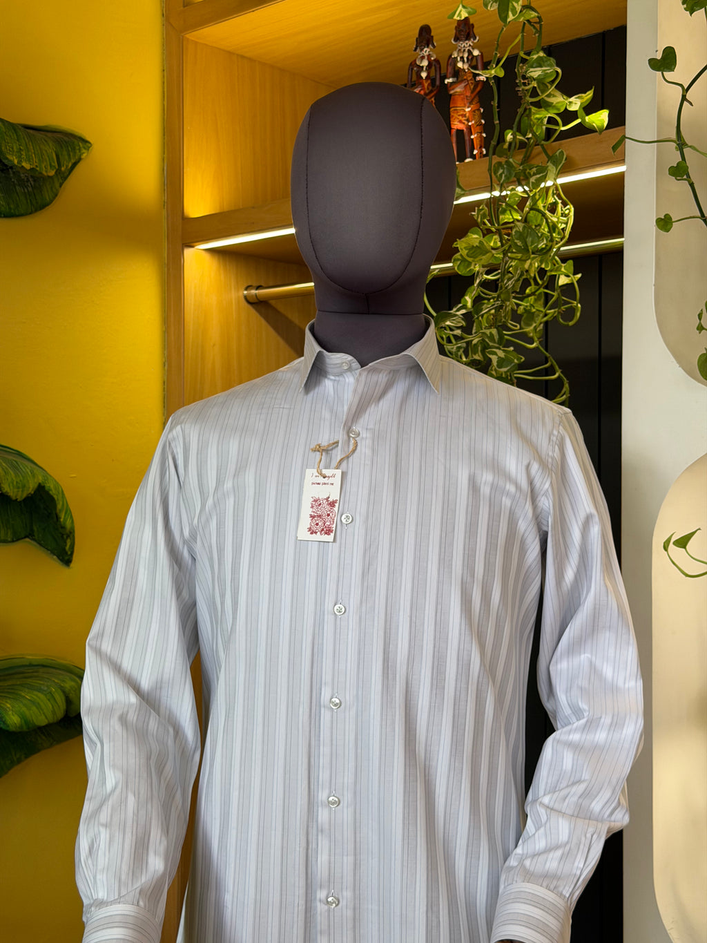 Politico mens Giza twill cotton shirt silver and grey stripes