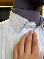 Politico mens Giza twill cotton shirt silver and grey stripes