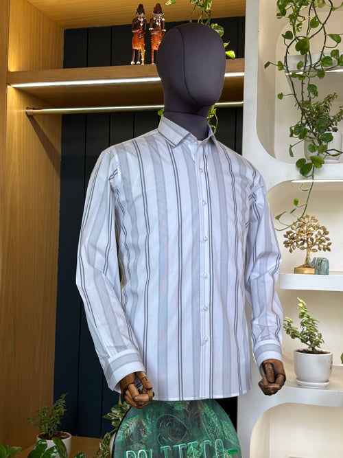 Giza cotton ultra dark and  light grey stripes giza cotton shirt
