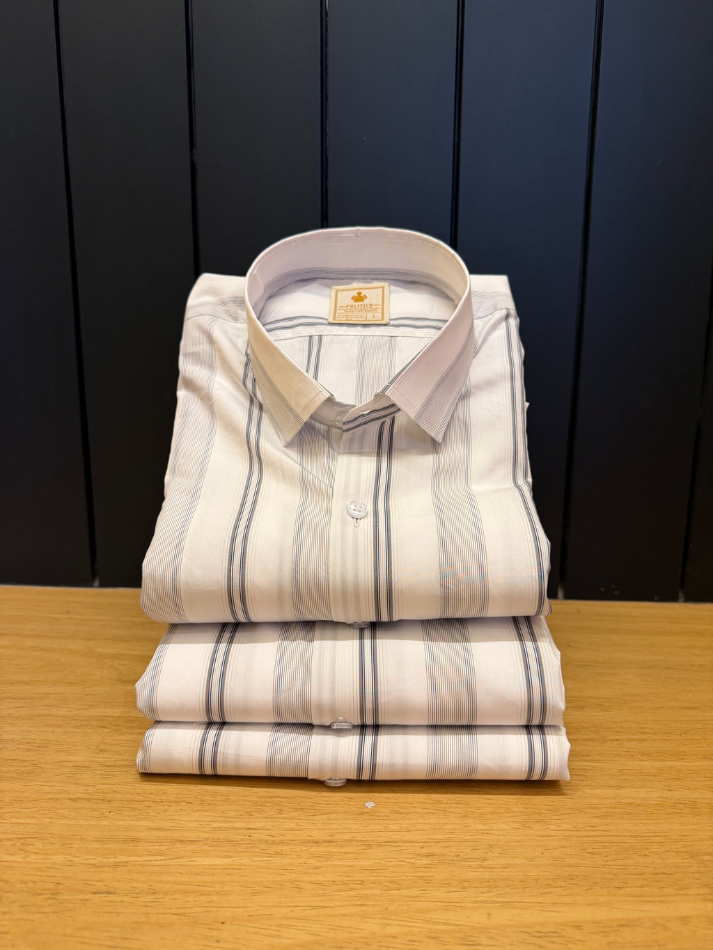 Giza cotton ultra dark and  light grey stripes giza cotton shirt