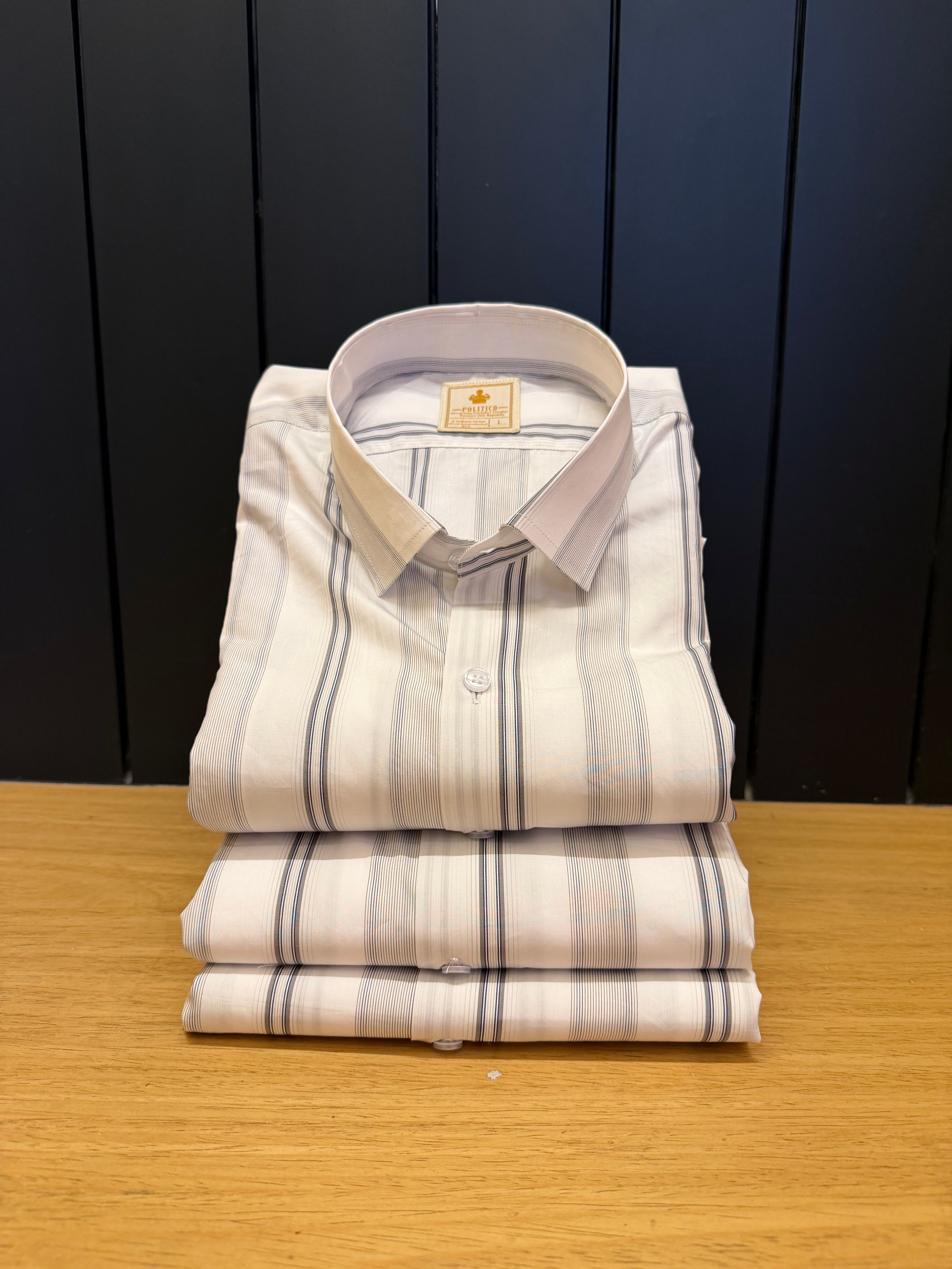 Giza cotton ultra dark and  light grey stripes giza cotton shirt