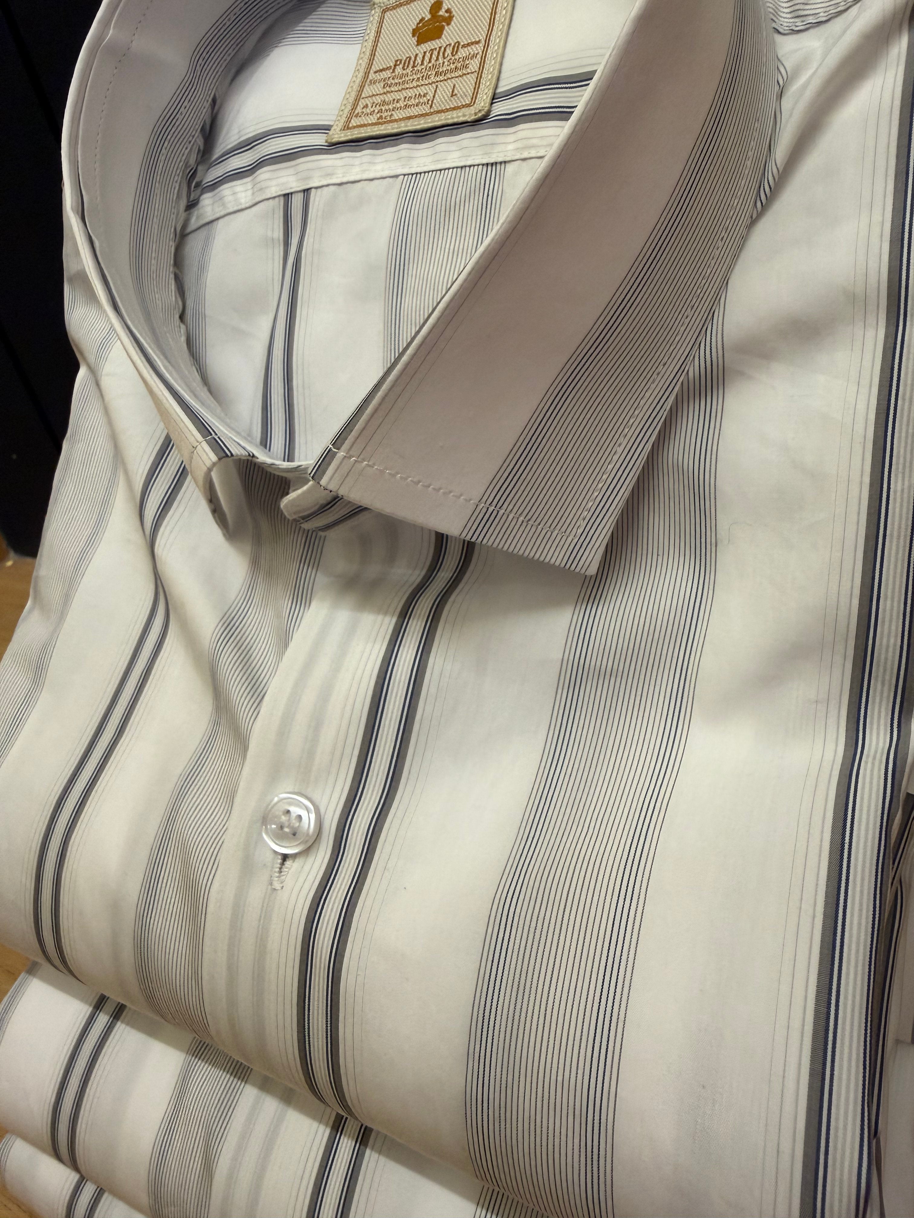 Giza cotton ultra dark and  light grey stripes giza cotton shirt