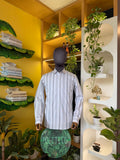 Giza cotton ultra dark and  light grey stripes giza cotton shirt