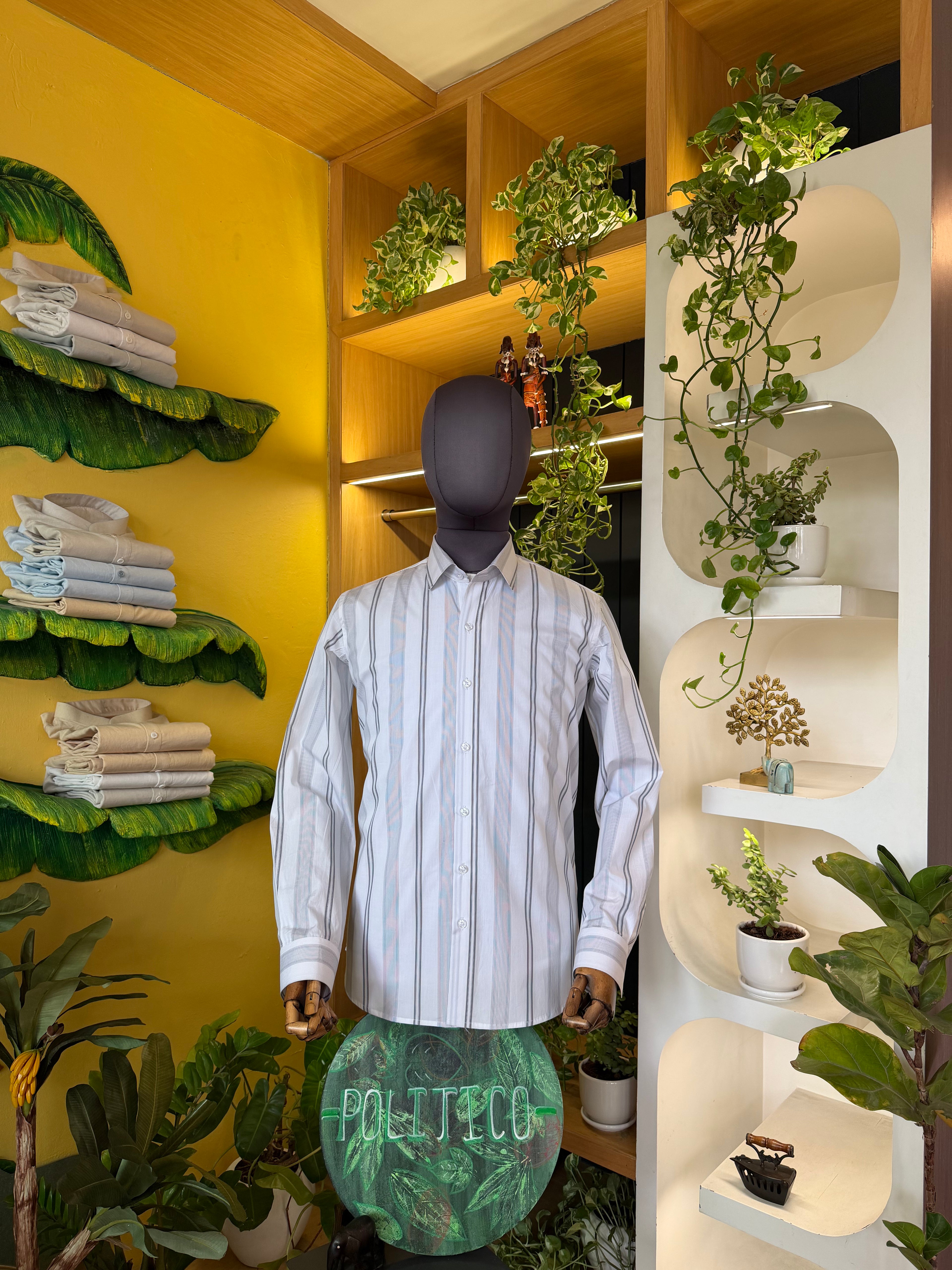 Giza cotton ultra dark and  light grey stripes giza cotton shirt