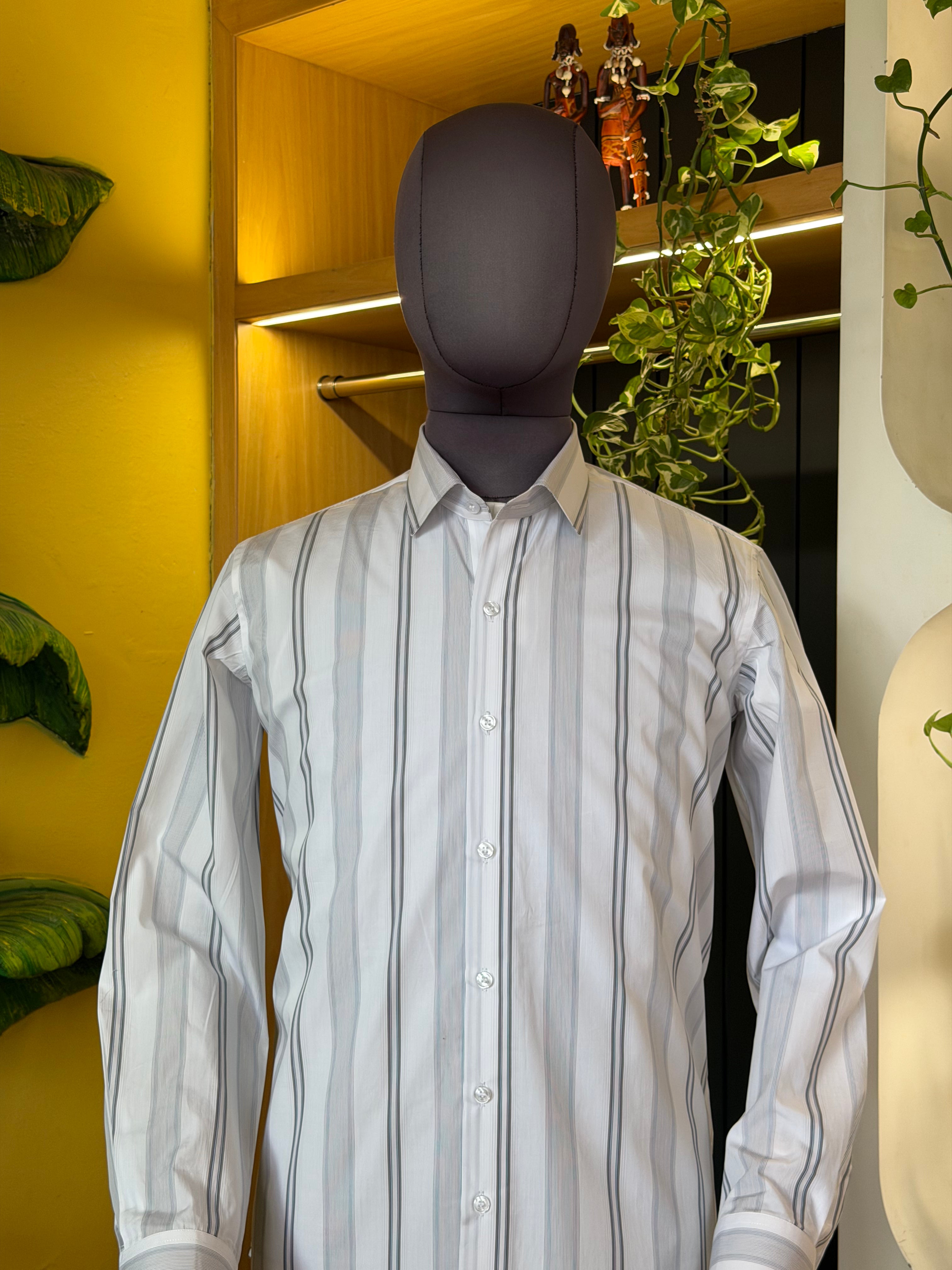Giza cotton ultra dark and  light grey stripes giza cotton shirt