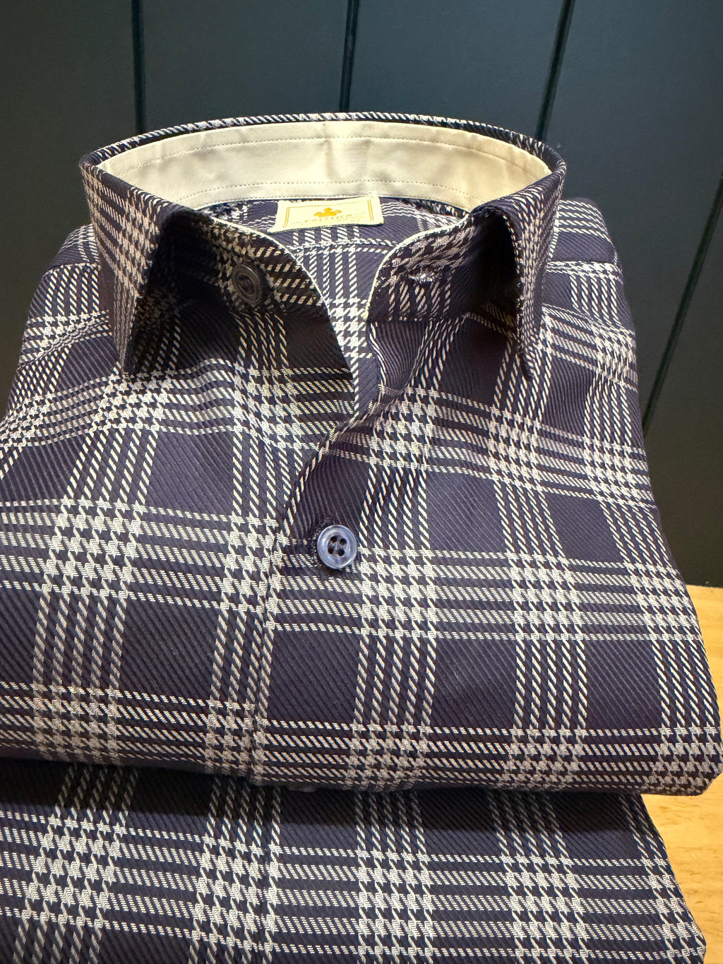 Politico mens giza cotton blue and silver plaid shirt