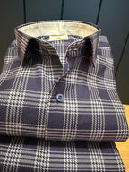 Politico mens giza cotton blue and silver plaid shirt
