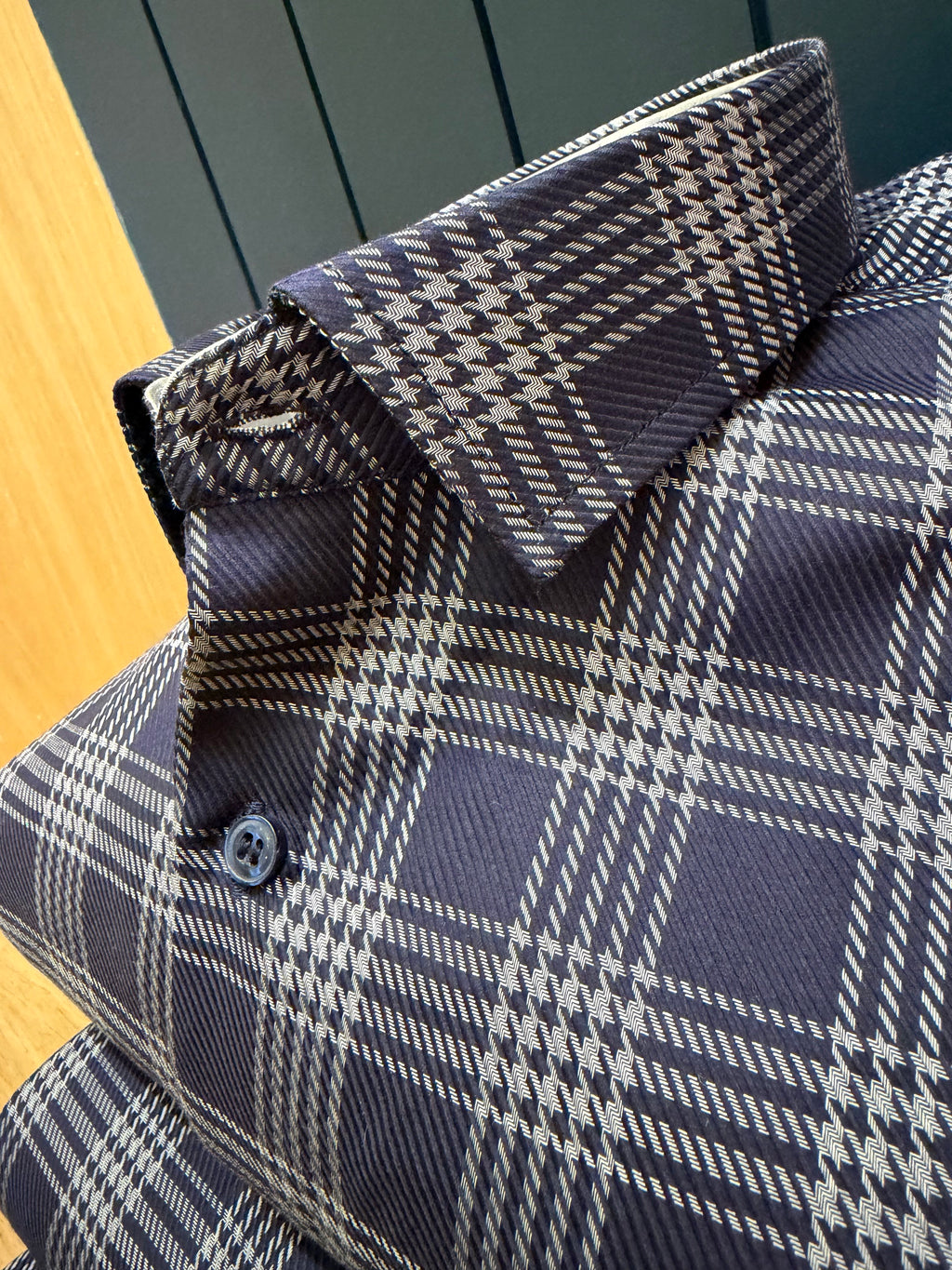 Politico mens giza cotton blue and silver plaid shirt